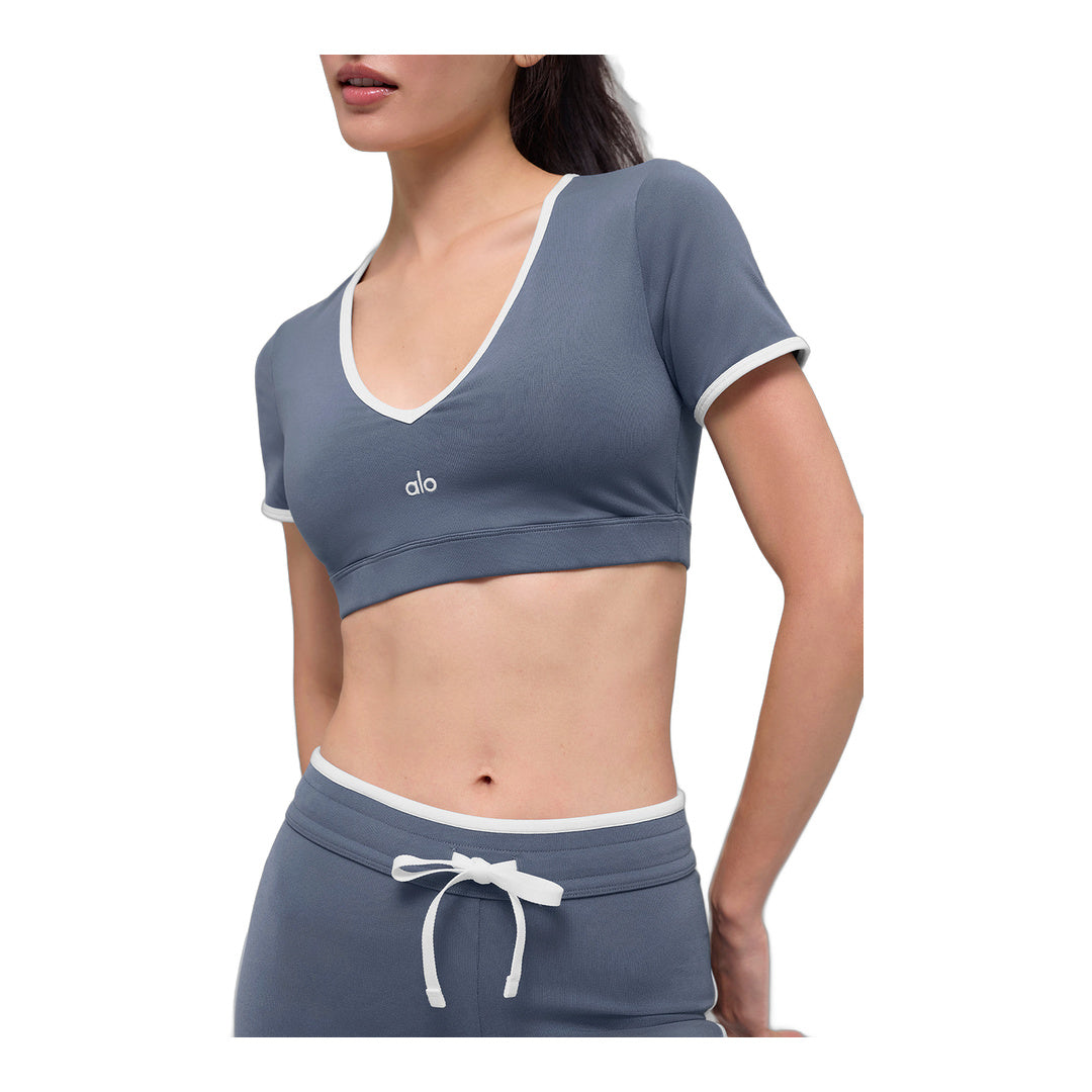 alo Airbrush Race Pace Short Sleeve - Bluestone/White by Alo Yoga