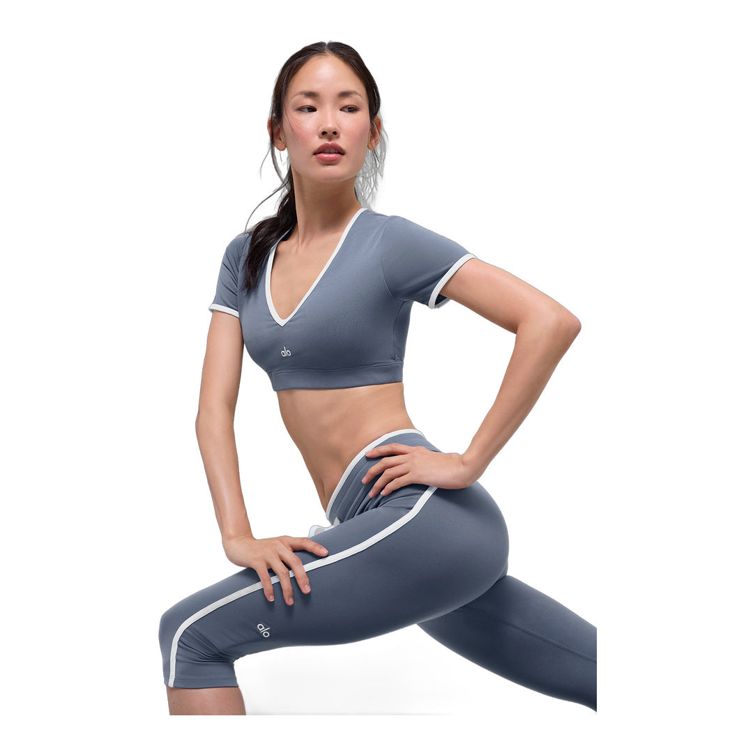alo Airbrush Race Pace Short Sleeve - Bluestone/White by Alo Yoga