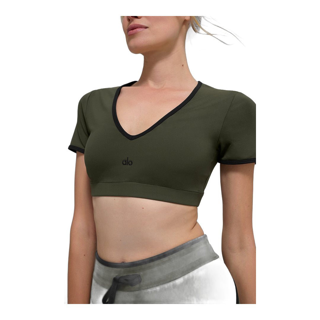 alo Airbrush Race Pace Short Sleeve - Green Olive/Black by Alo Yoga