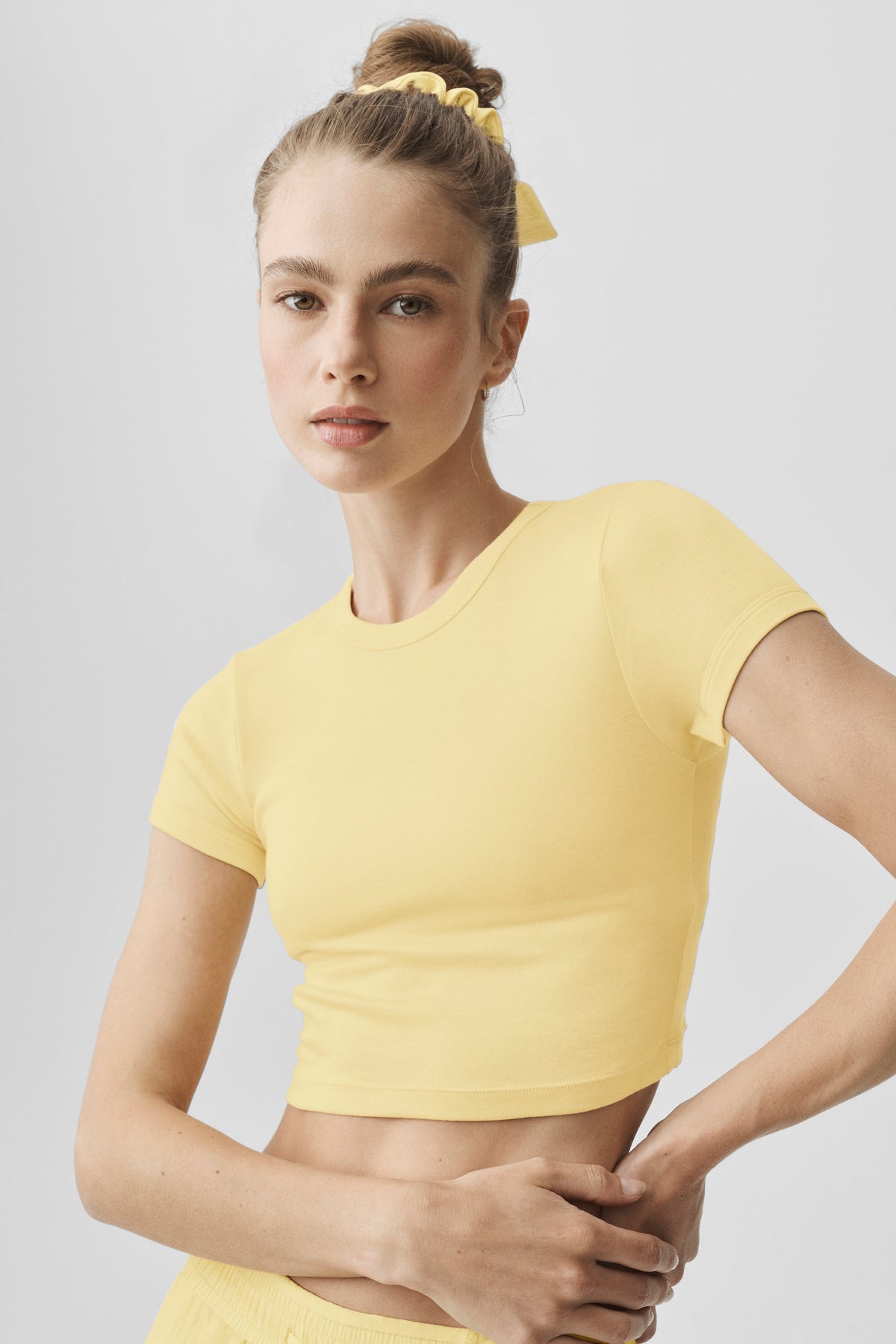 Alo Yoga Cropped Timeless Tee in Warm Butter, product image 3 of 4