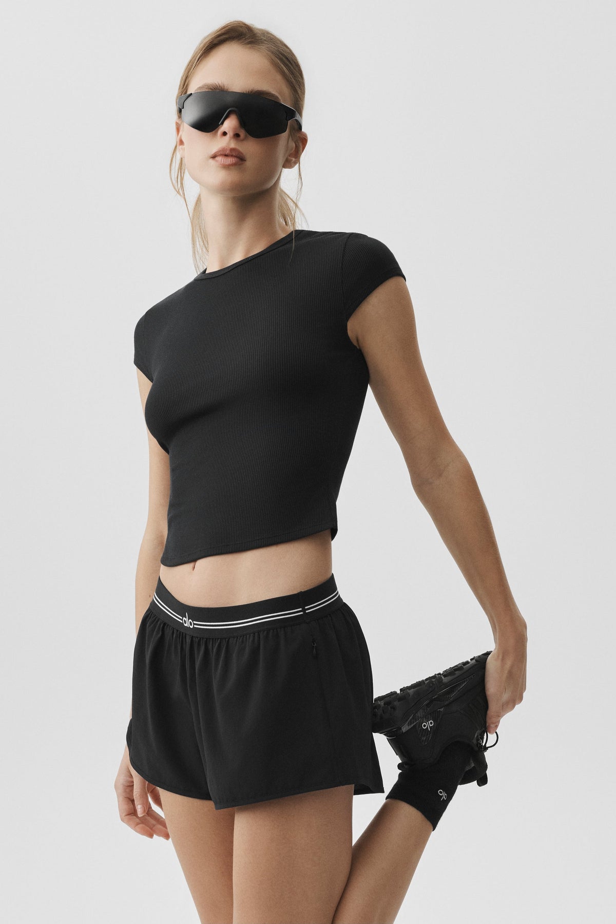Alo Yoga Ribbed Modal Cap Sleeve Top in Black, product image 3 of 6