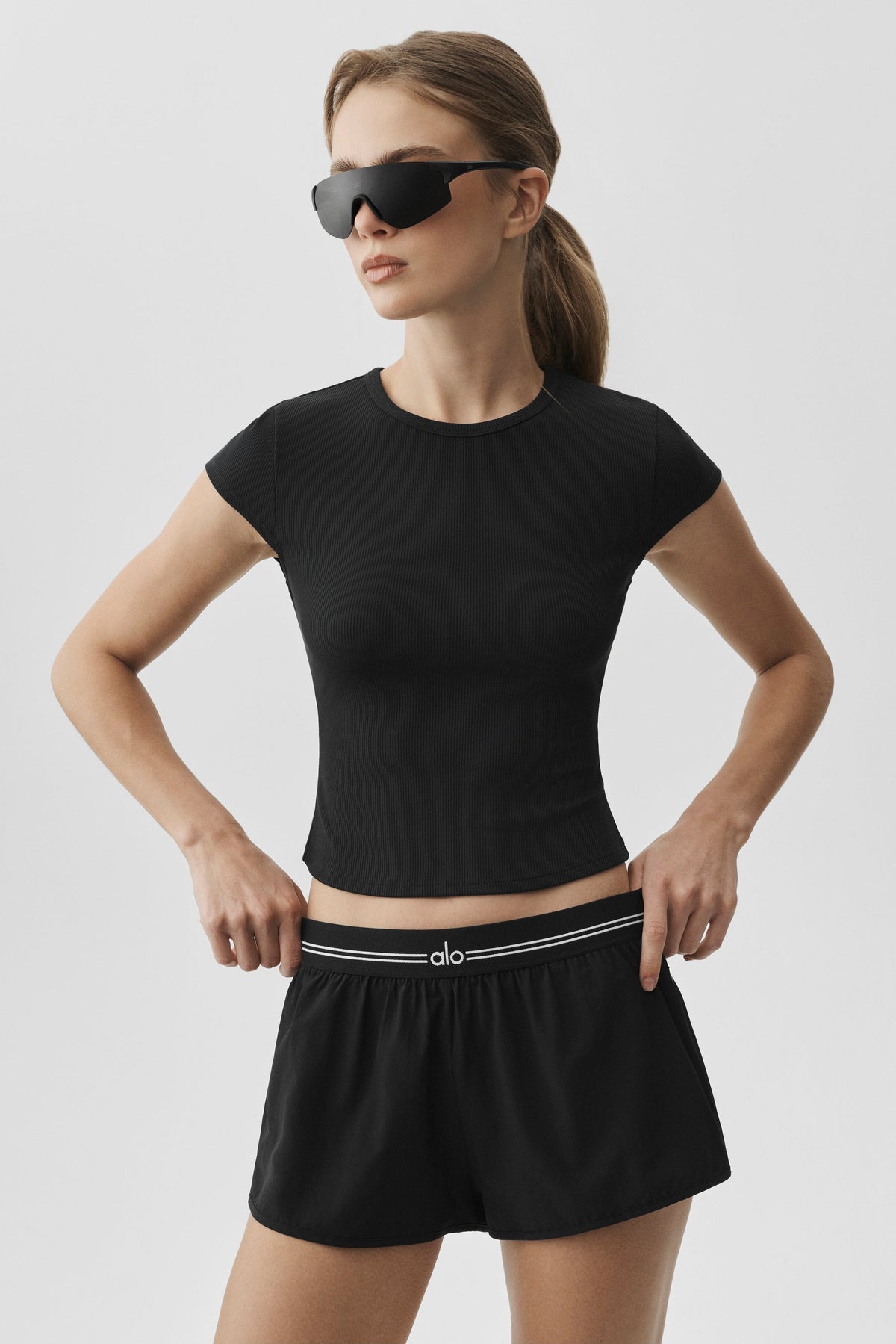 Alo Yoga Ribbed Modal Cap Sleeve Top in Black