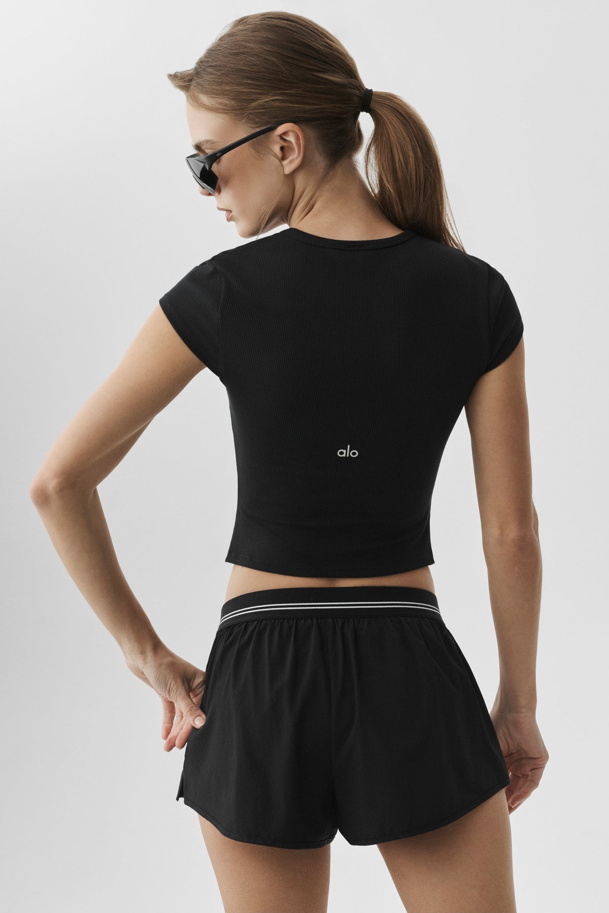 Alo Yoga Ribbed Modal Cap Sleeve Top in Black, product image 2 of 6