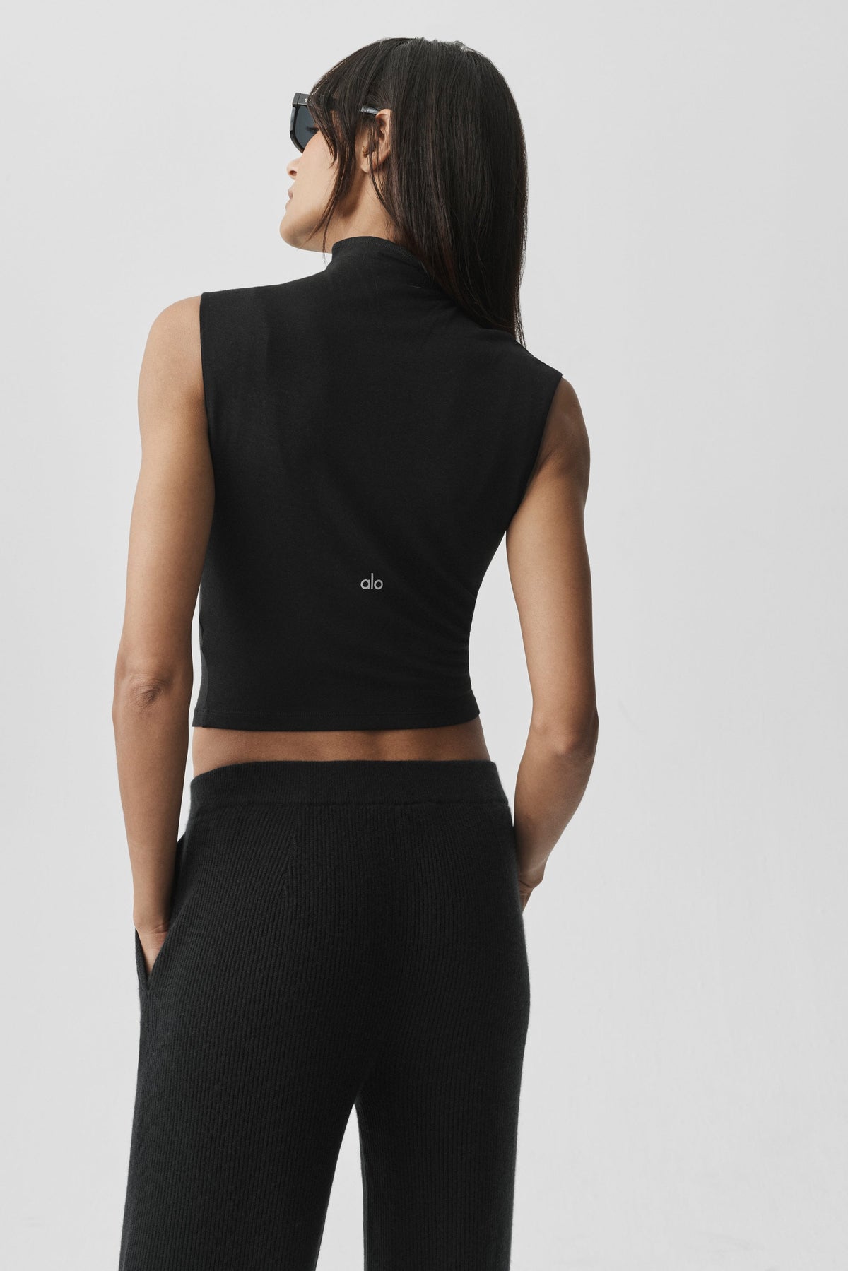 Alo Yoga Semi Sheer Mock Neck Oasis Tank in Black, product image 2 of 5