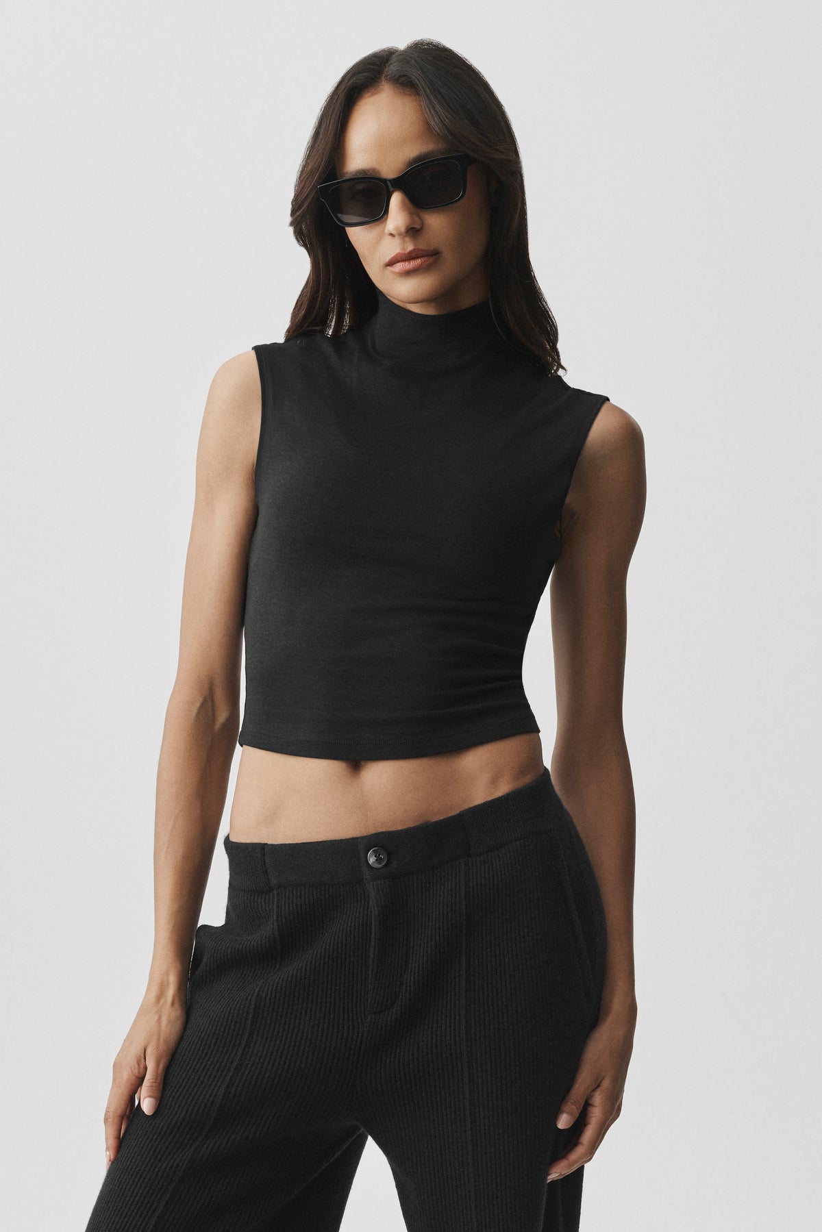 Alo Yoga Semi Sheer Mock Neck Oasis Tank in Black, product image 3 of 5