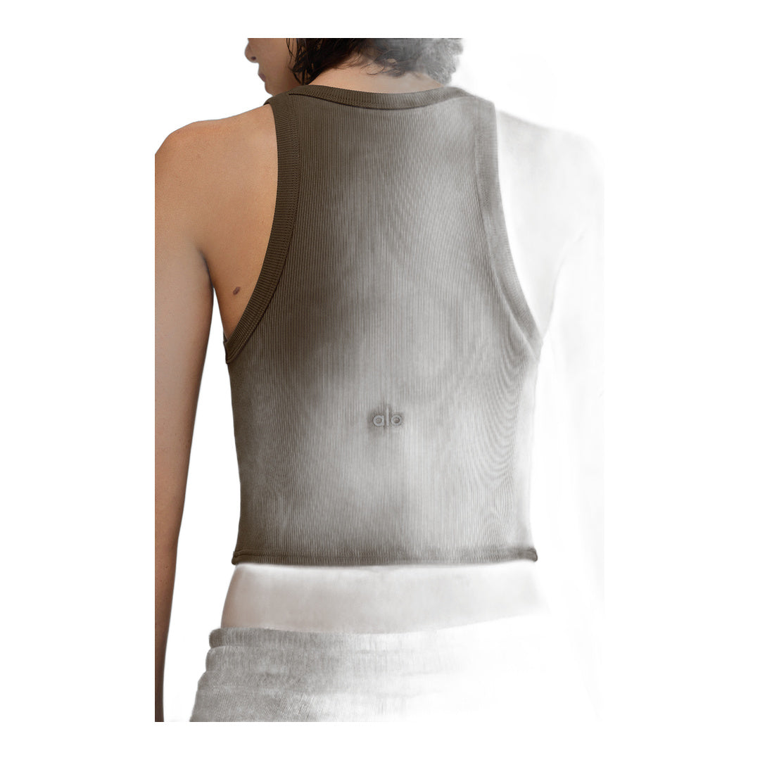 alo Goddess Ribbed Go-To Tank - Espresso by Alo Yoga