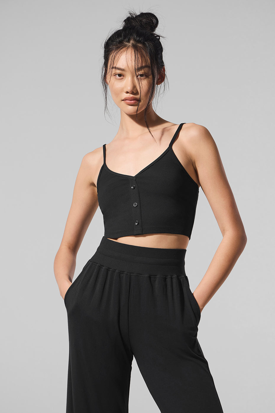 Ribbed Delicate Lounge Tank - Black (W2791R)
