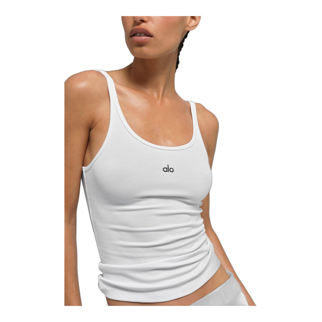 alo Ribbed Prosper Tank - White by Alo Yoga