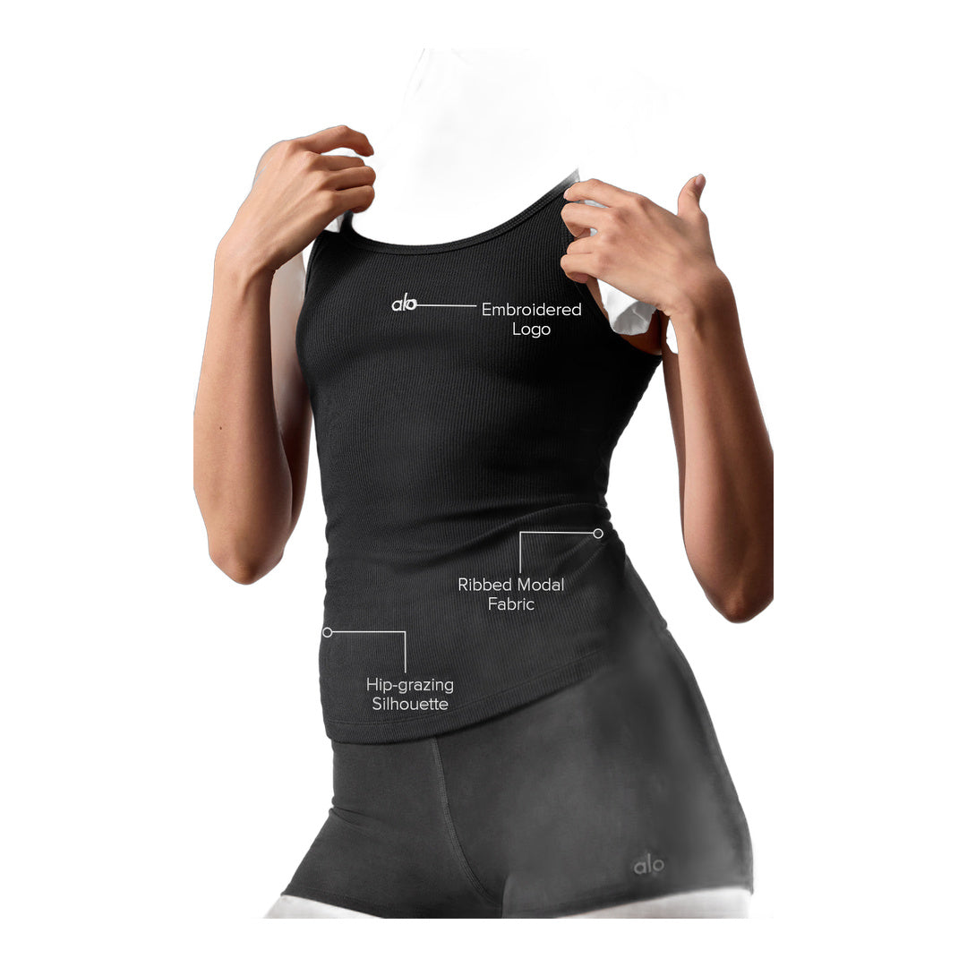 alo Ribbed Prosper Tank - Black by Alo Yoga