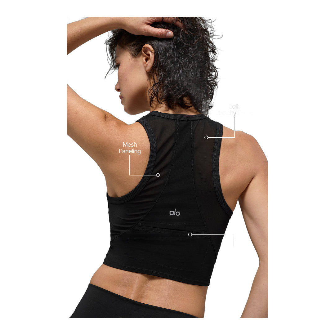 alo Mesh Front Runner Tank - Black by Alo Yoga