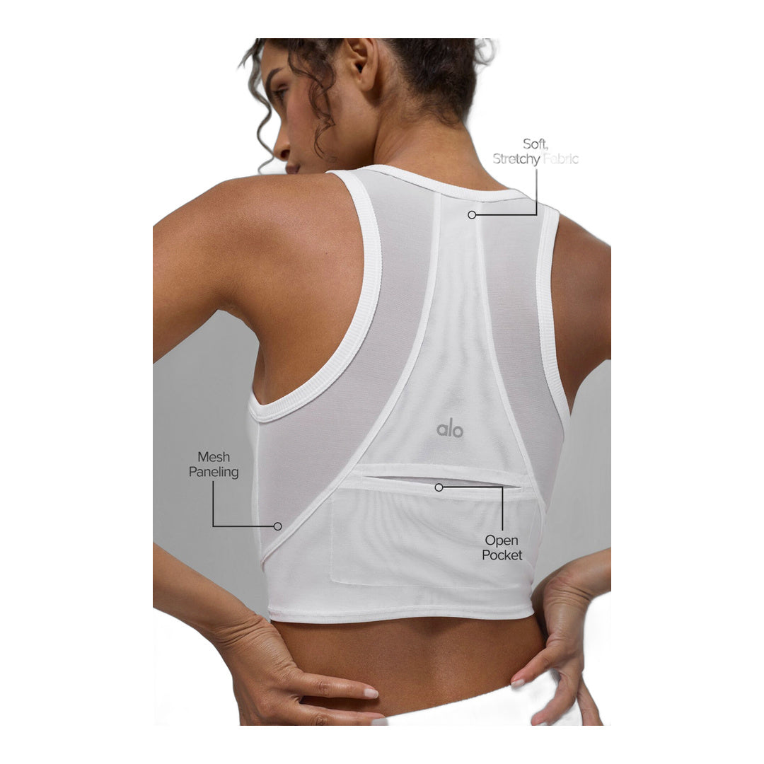 alo Mesh Front Runner Tank - White by Alo Yoga
