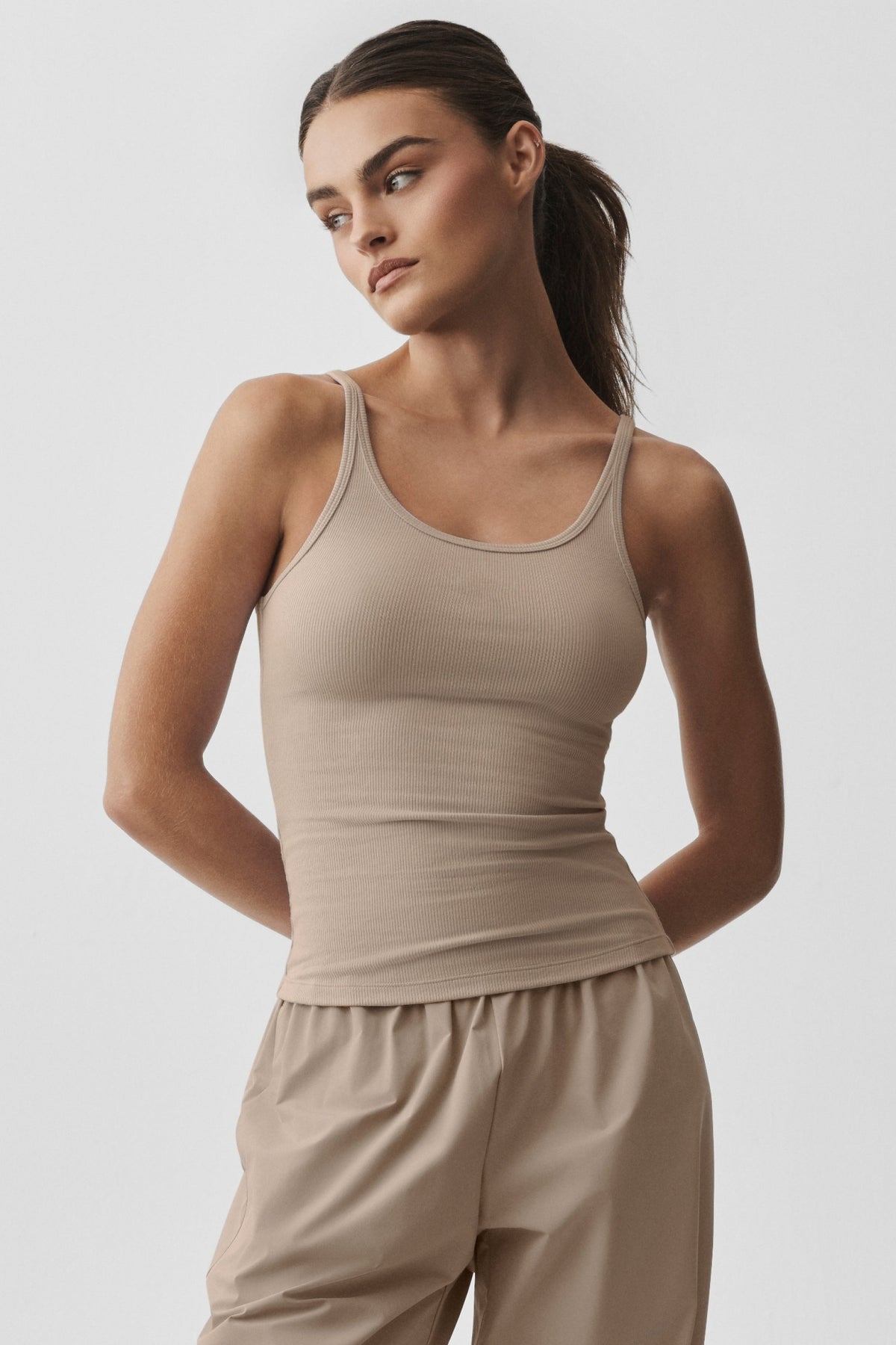 Alo Yoga Ribbed Adore Tank in Gravel