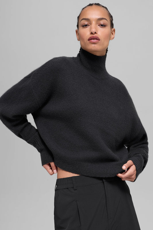 Wool Cashmere Cropped New Class Turtleneck Sweater - Black (W31006R)