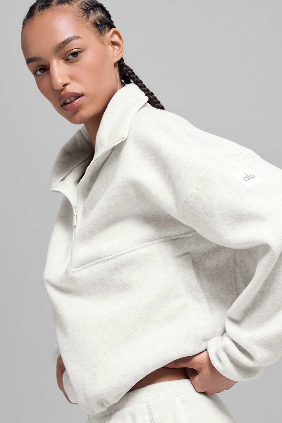 Alo Yoga Polar Fleece Retreat Cover Up in White Heather Grey, product image 2 of 5