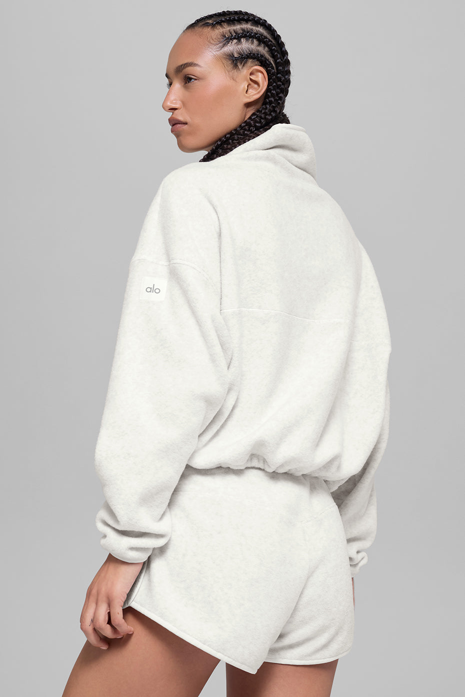 Alo Yoga Polar Fleece Retreat Cover Up in White Heather Grey, product image 3 of 5