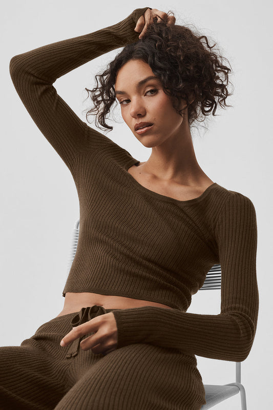 Sweater Knit Unwind Long Sleeve - Espresso (W31030R)