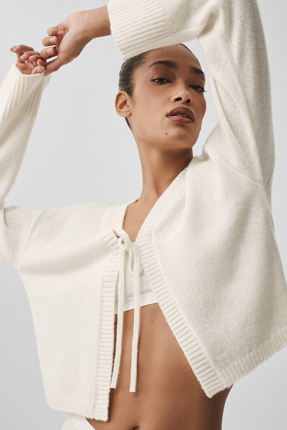 Wool Cashmere New Class Tie Cardigan - Ivory (W31040R)