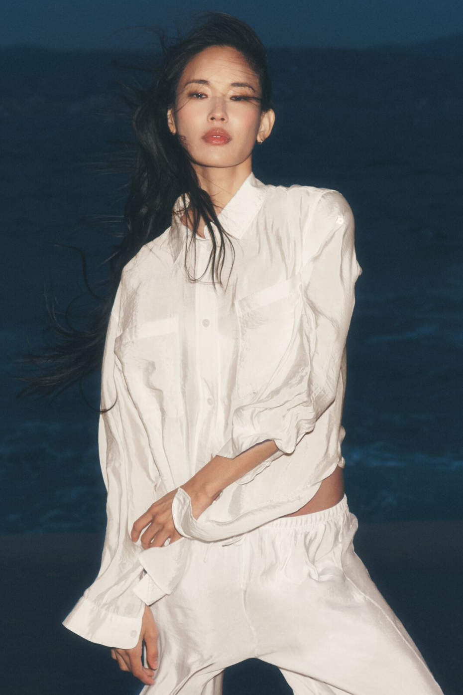 Semi-Sheer Golden Hour Button Down Long Sleeve - Ivory (W31055R)