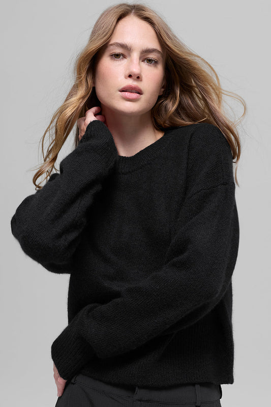 Wool Cashmere Cropped New Class Crewneck Sweater - Black (W31057R)