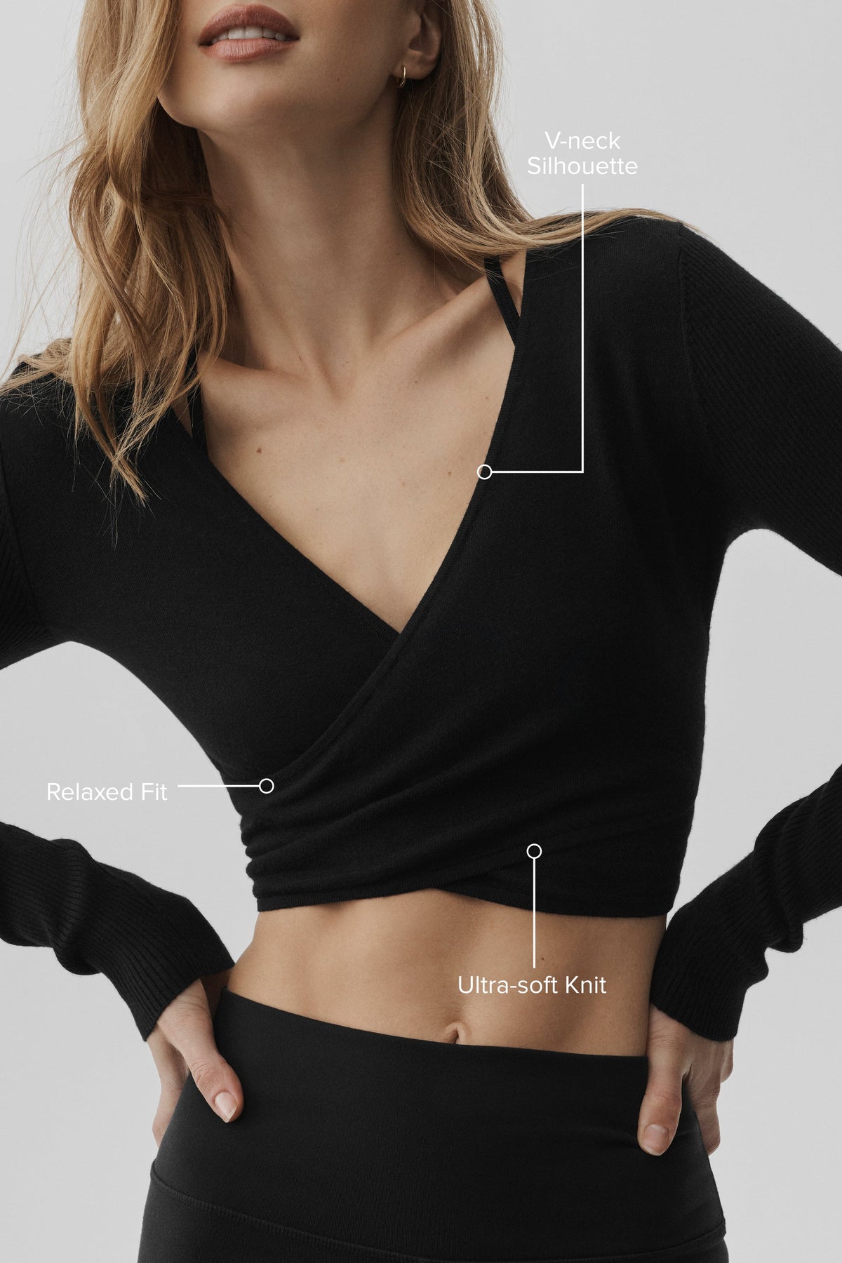 Alo Yoga Sweater Knit Crossover Long Sleeve in Black, product image 2 of 5