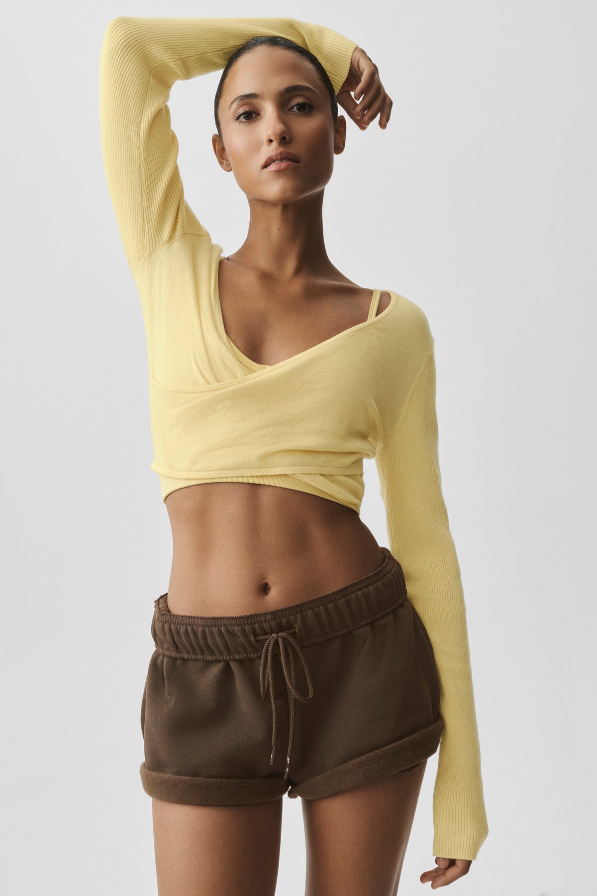 Alo Yoga Sweater Knit Crossover Long Sleeve in Warm Butter