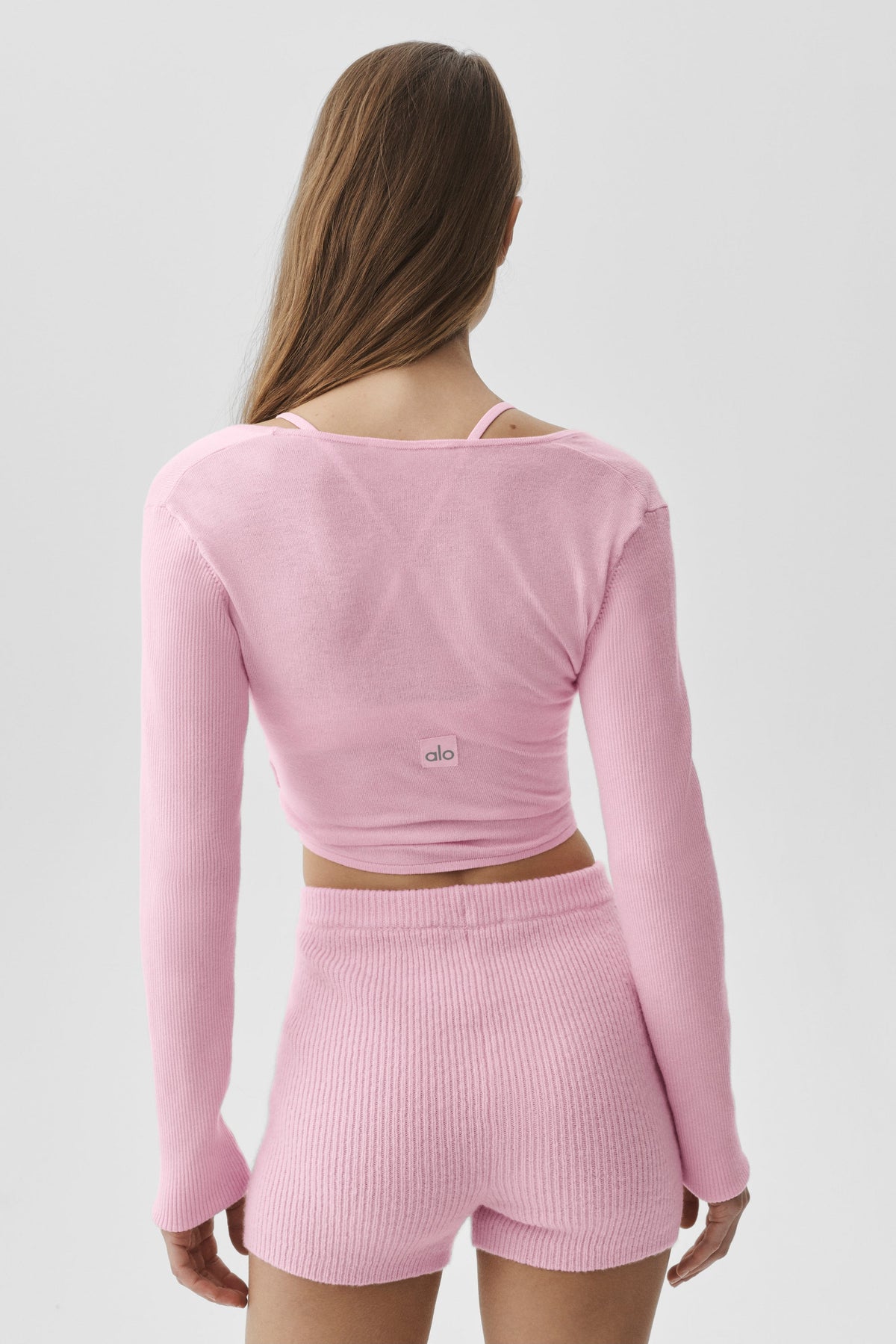 Alo Yoga Sweater Knit Crossover Long Sleeve in Pink Marshmallow, product image 3 of 5