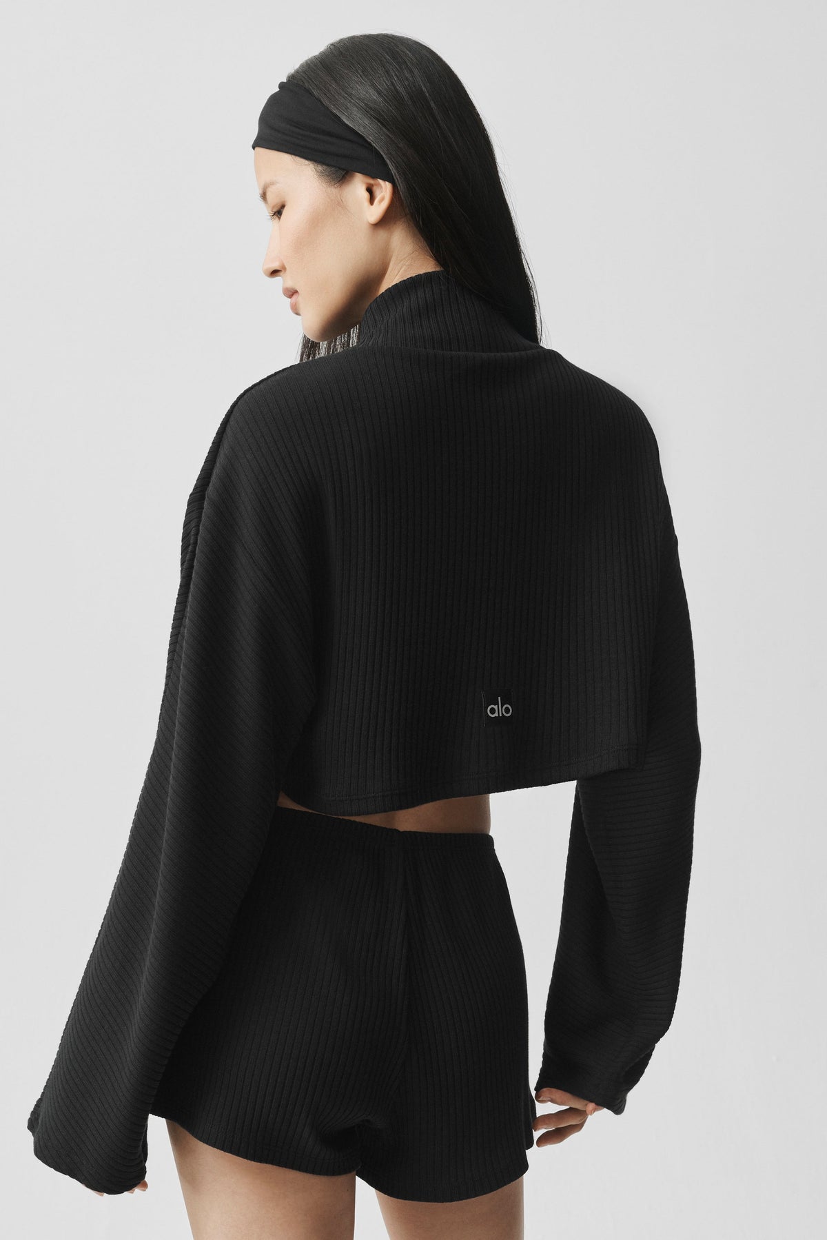 Alo Yoga Ribbed Cropped Reset Long Sleeve in Black, product image 3 of 6