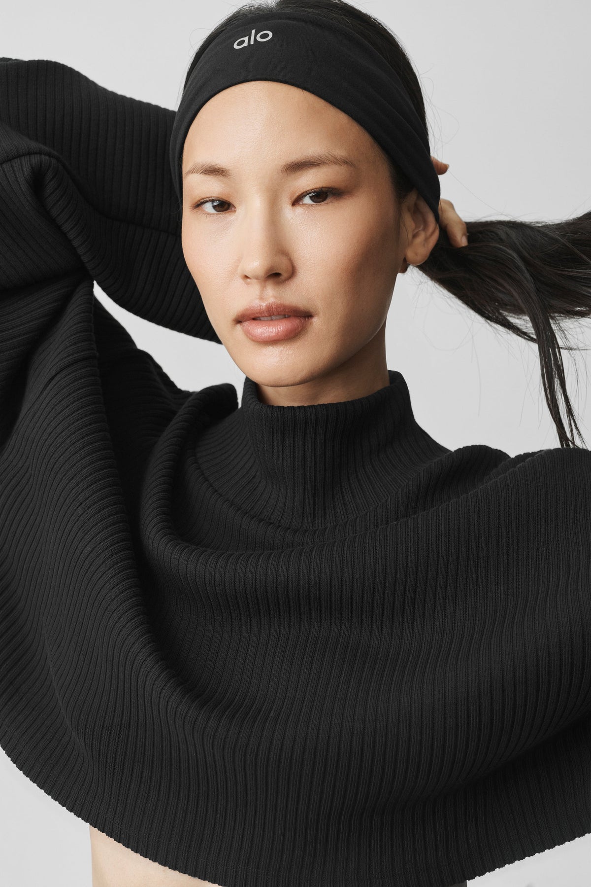 Alo Yoga Ribbed Cropped Reset Long Sleeve in Black, product image 4 of 6