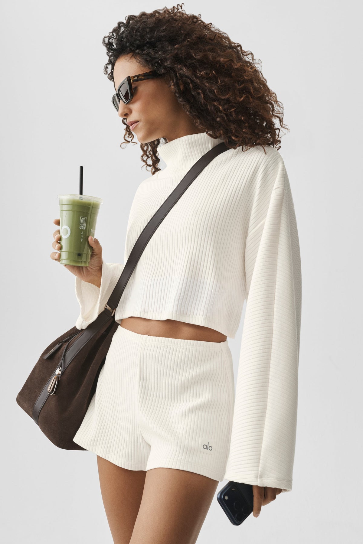 Alo Yoga Ribbed Cropped Reset Long Sleeve in Ivory, product image 4 of 5