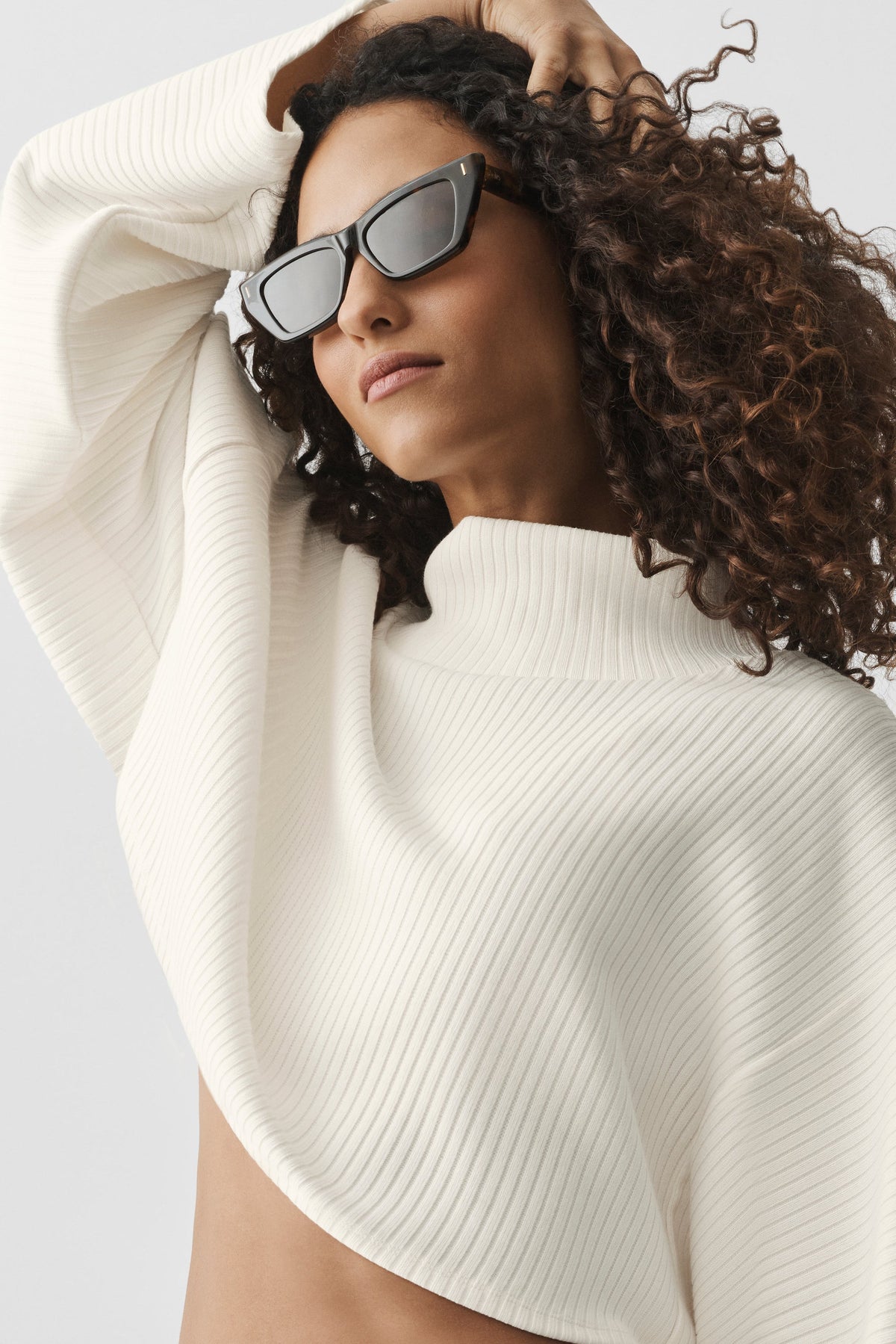 Alo Yoga Ribbed Cropped Reset Long Sleeve in Ivory, product image 3 of 5