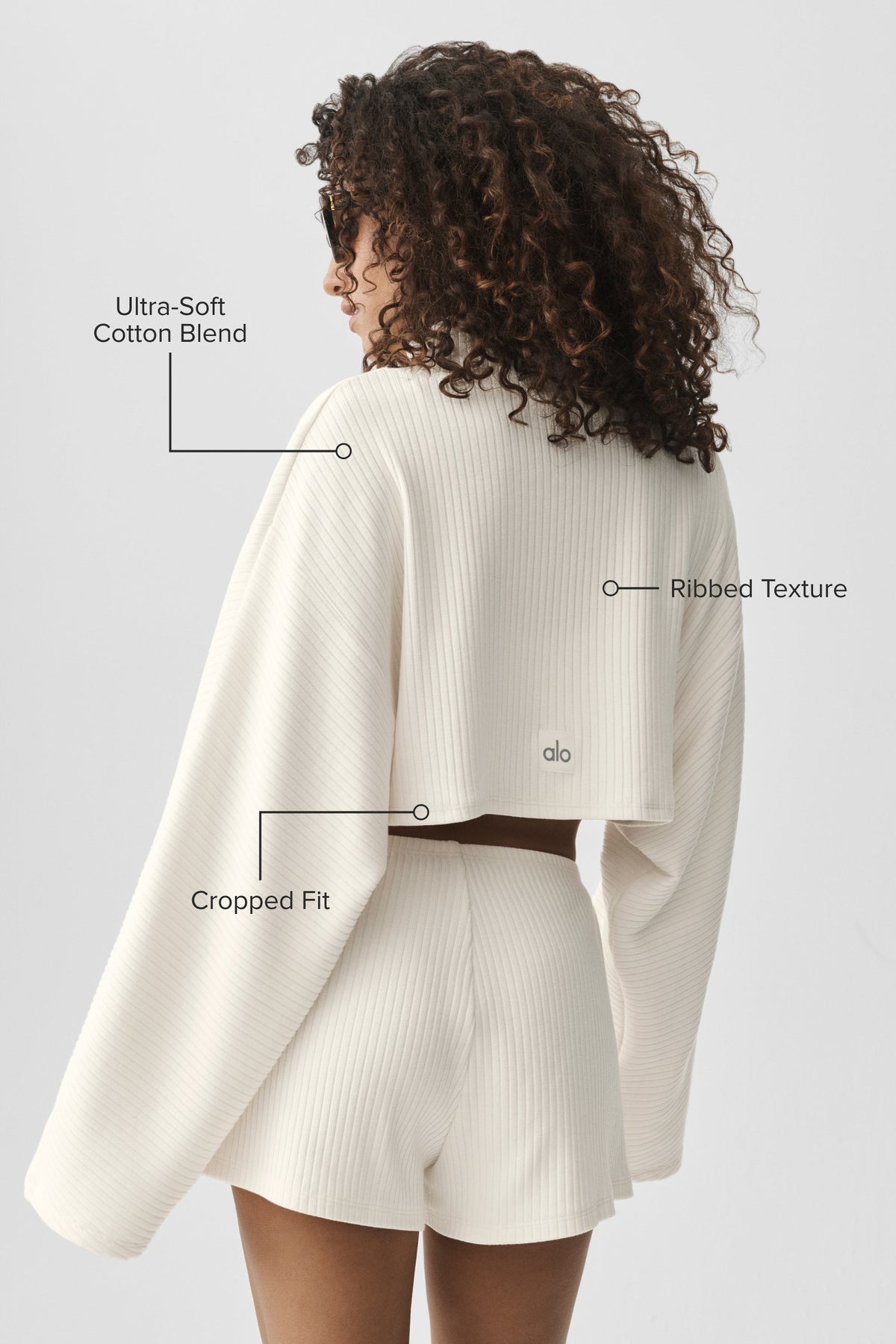 Alo Yoga Ribbed Cropped Reset Long Sleeve in Ivory, product image 2 of 5