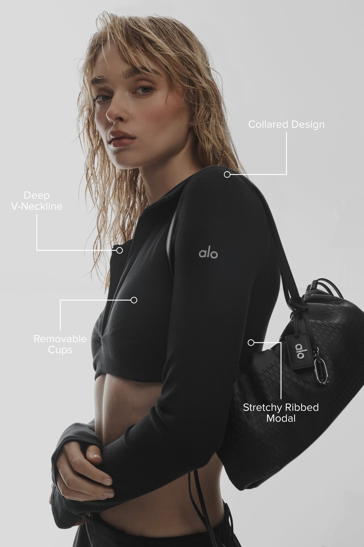 Alo Yoga In It To Win It Long Sleeve Bra in Black, product image 2 of 6