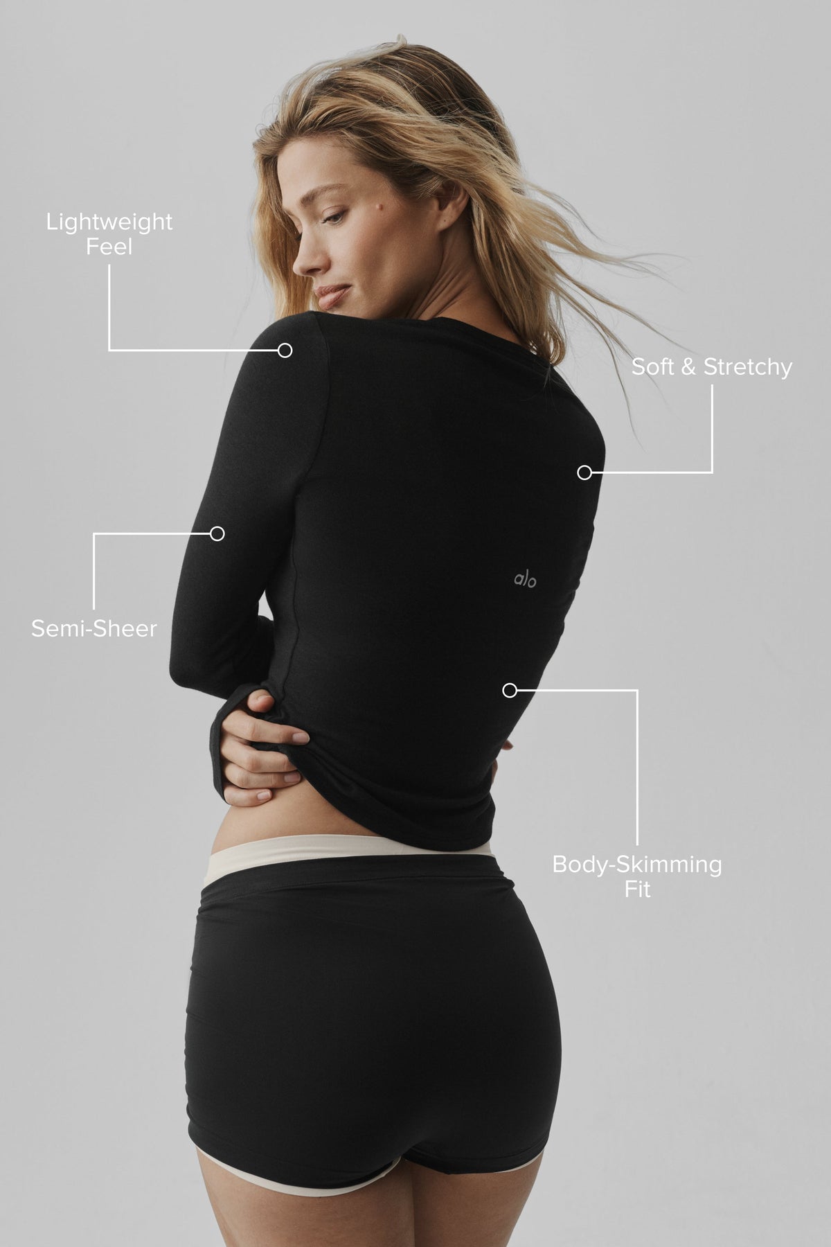 Alo Yoga Semi Sheer Oasis Long Sleeve in Black, product image 2 of 5