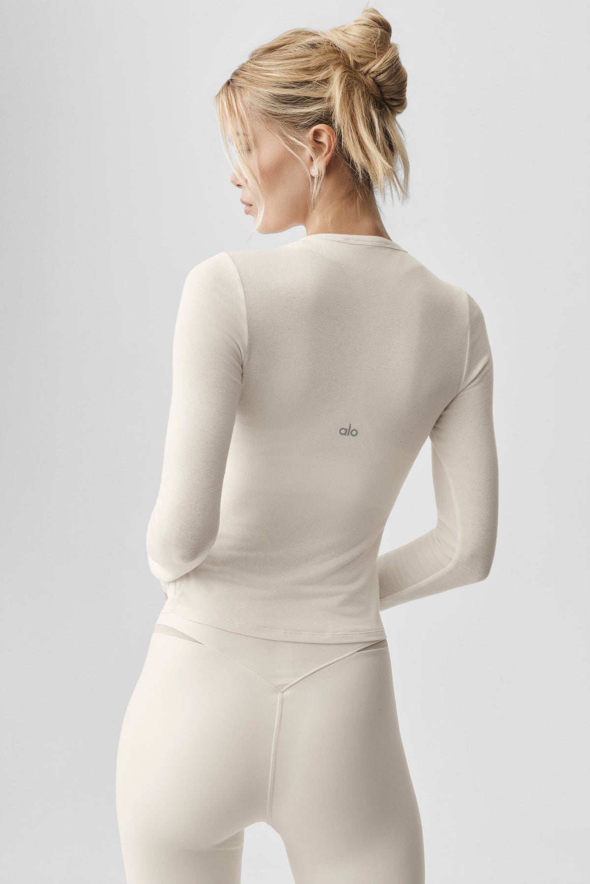 Alo Yoga Semi Sheer Oasis Long Sleeve in Ivory, product image 4 of 5
