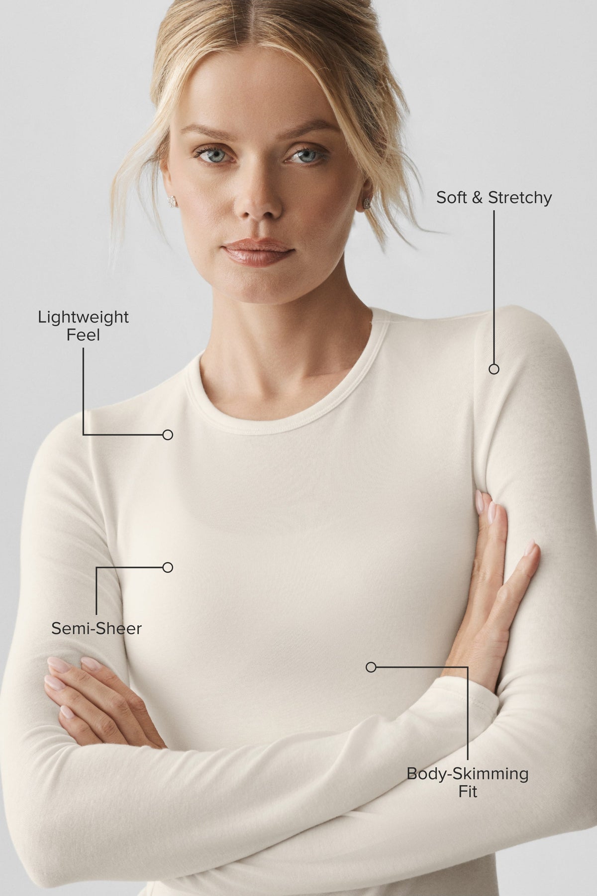 Alo Yoga Semi Sheer Oasis Long Sleeve in Ivory, product image 2 of 5