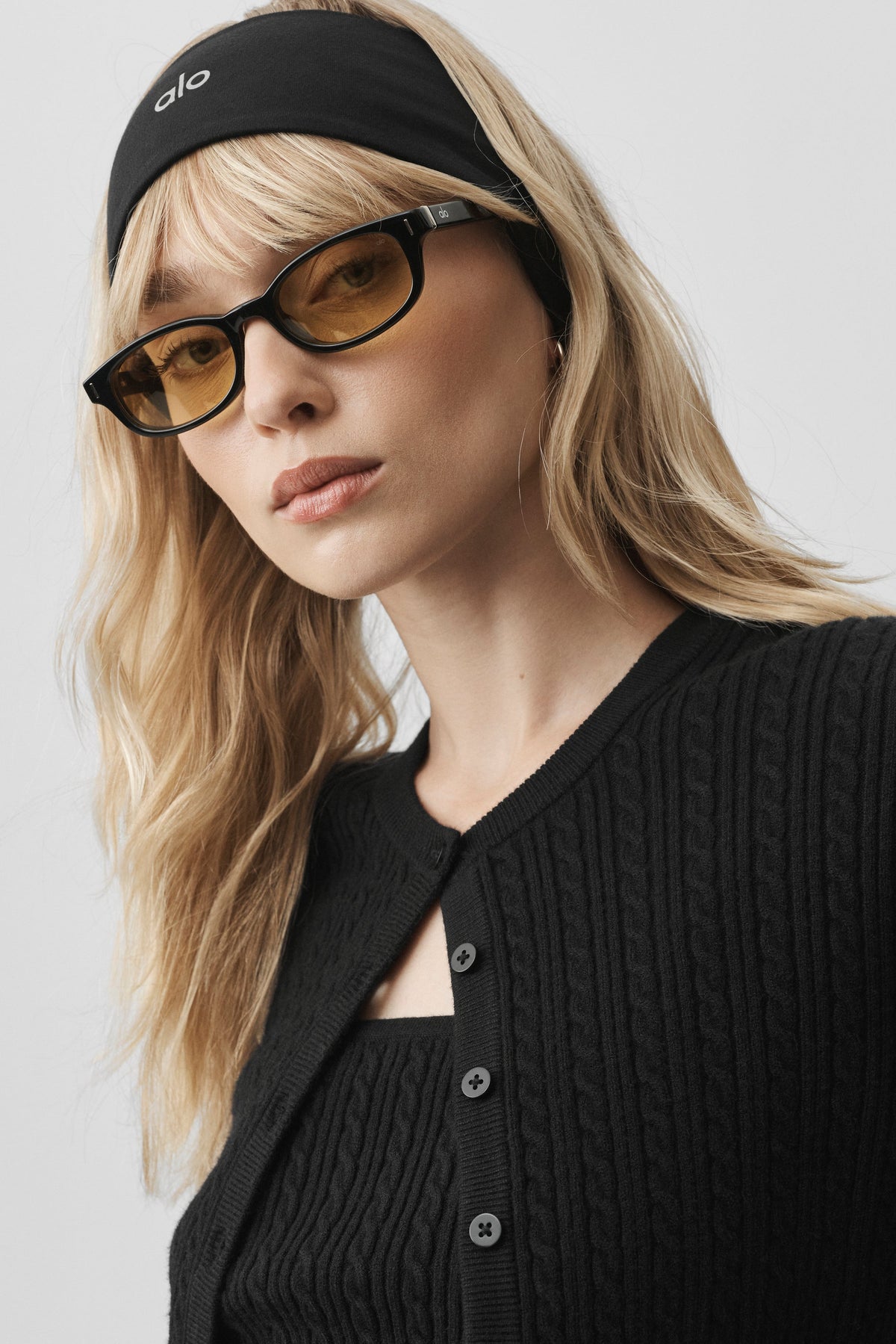Alo Yoga Mini Cable Sweater Cardigan in Black, product image 3 of 4
