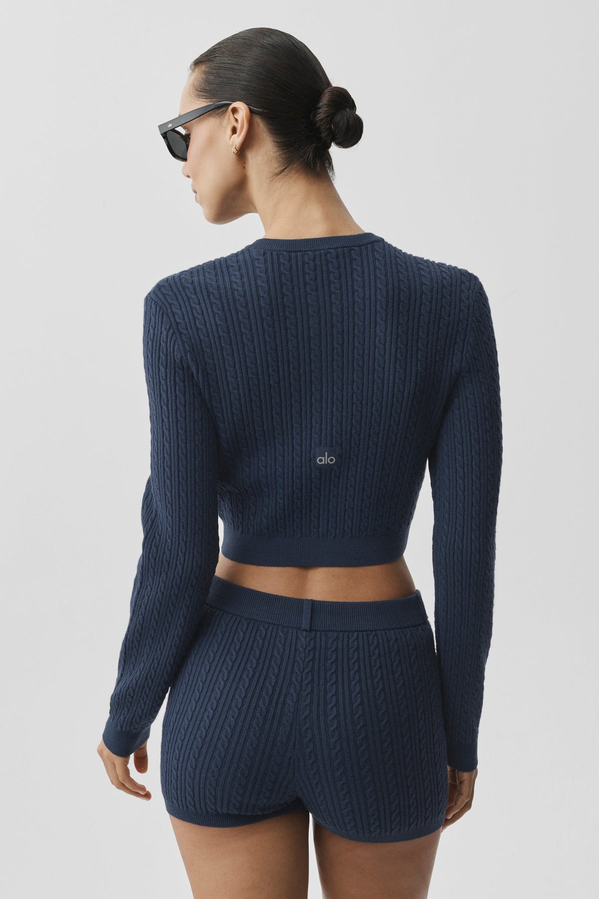 Alo Yoga Mini Cable Sweater Cardigan in Navy, product image 2 of 5