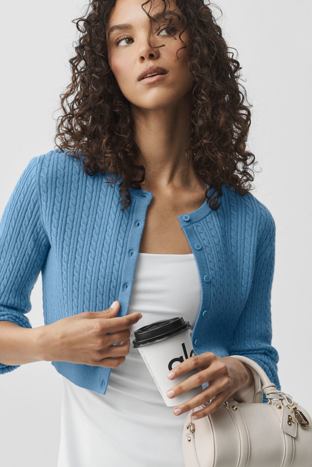 Alo Yoga Mini Cable Sweater Cardigan in California Blue