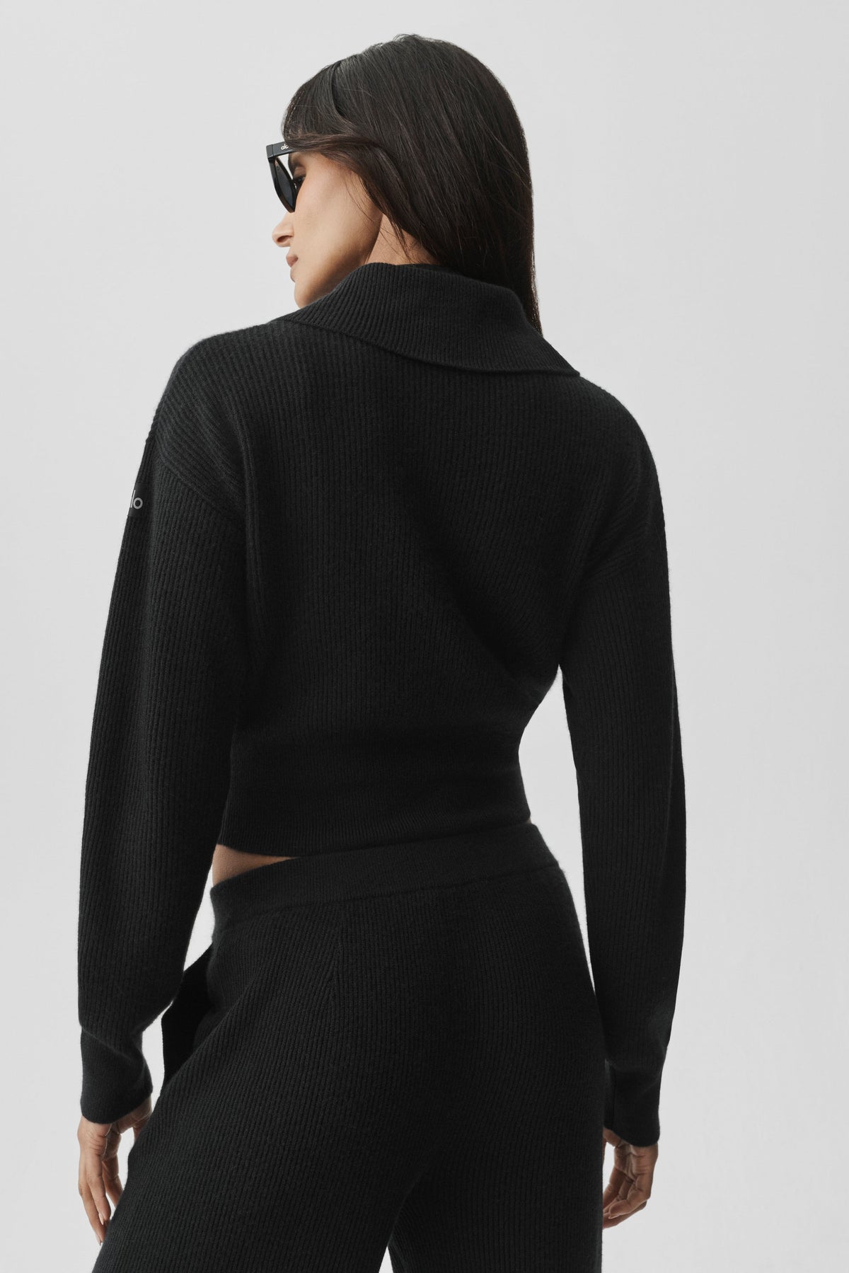 Alo Yoga Cashmere Wool Harmony Full Zip Jacket in Black, product image 4 of 6