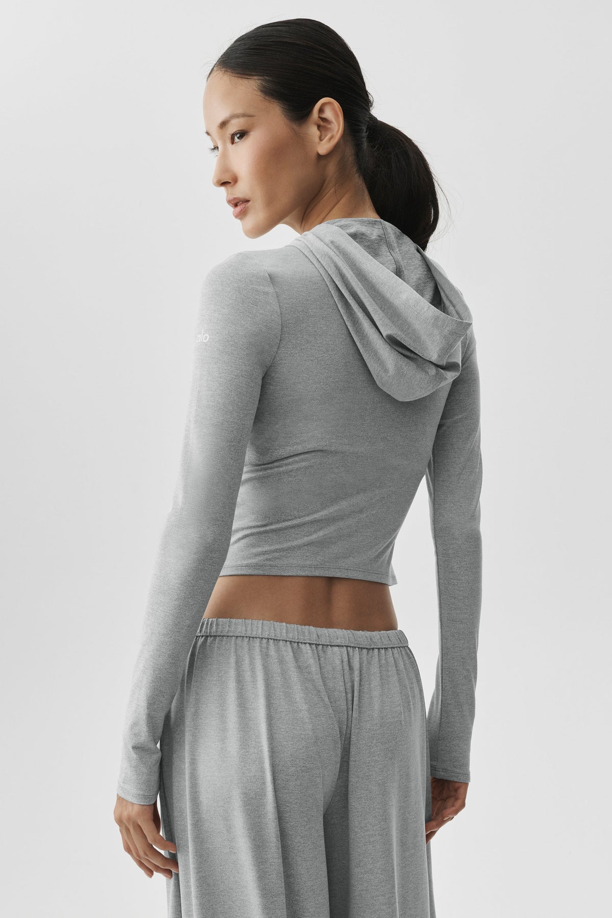 Alo Yoga Alosoft Finesse Full Zip Fitted Hoodie in Vintage Athletic Heather, product image 3 of 5