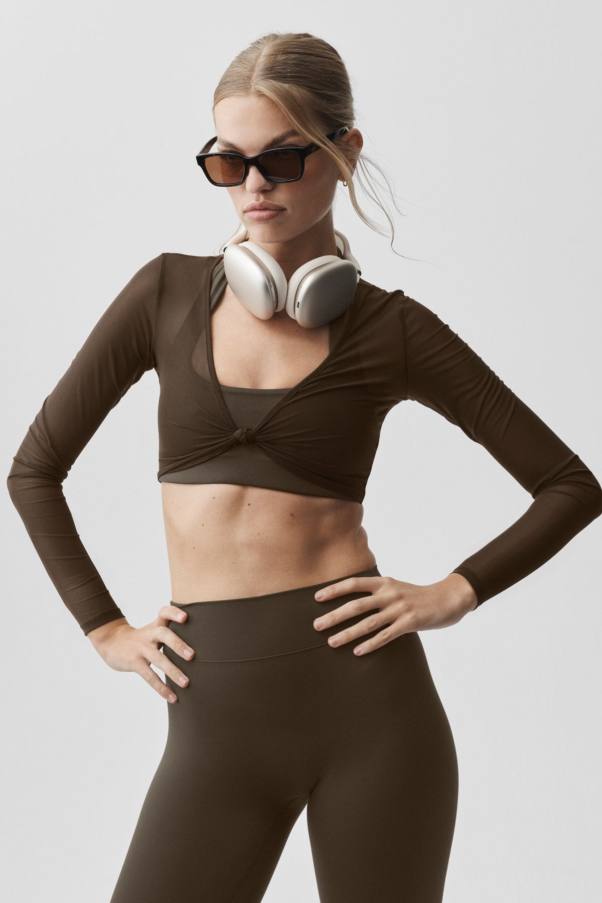 Alo Yoga Mesh Knotty Long Sleeve in Espresso, product image 4 of 4