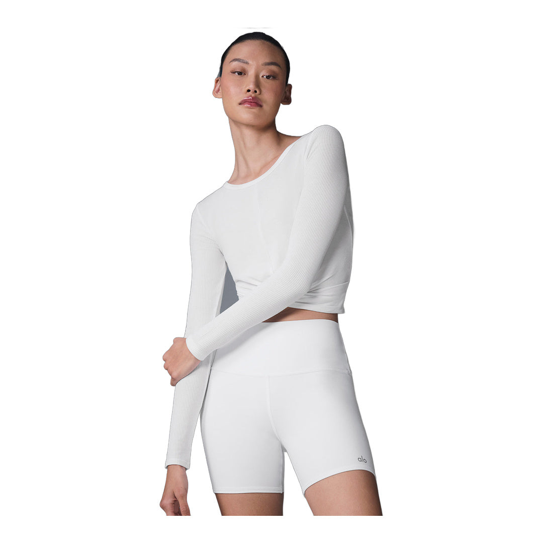 alo Cover Long Sleeve Top - White by Alo Yoga
