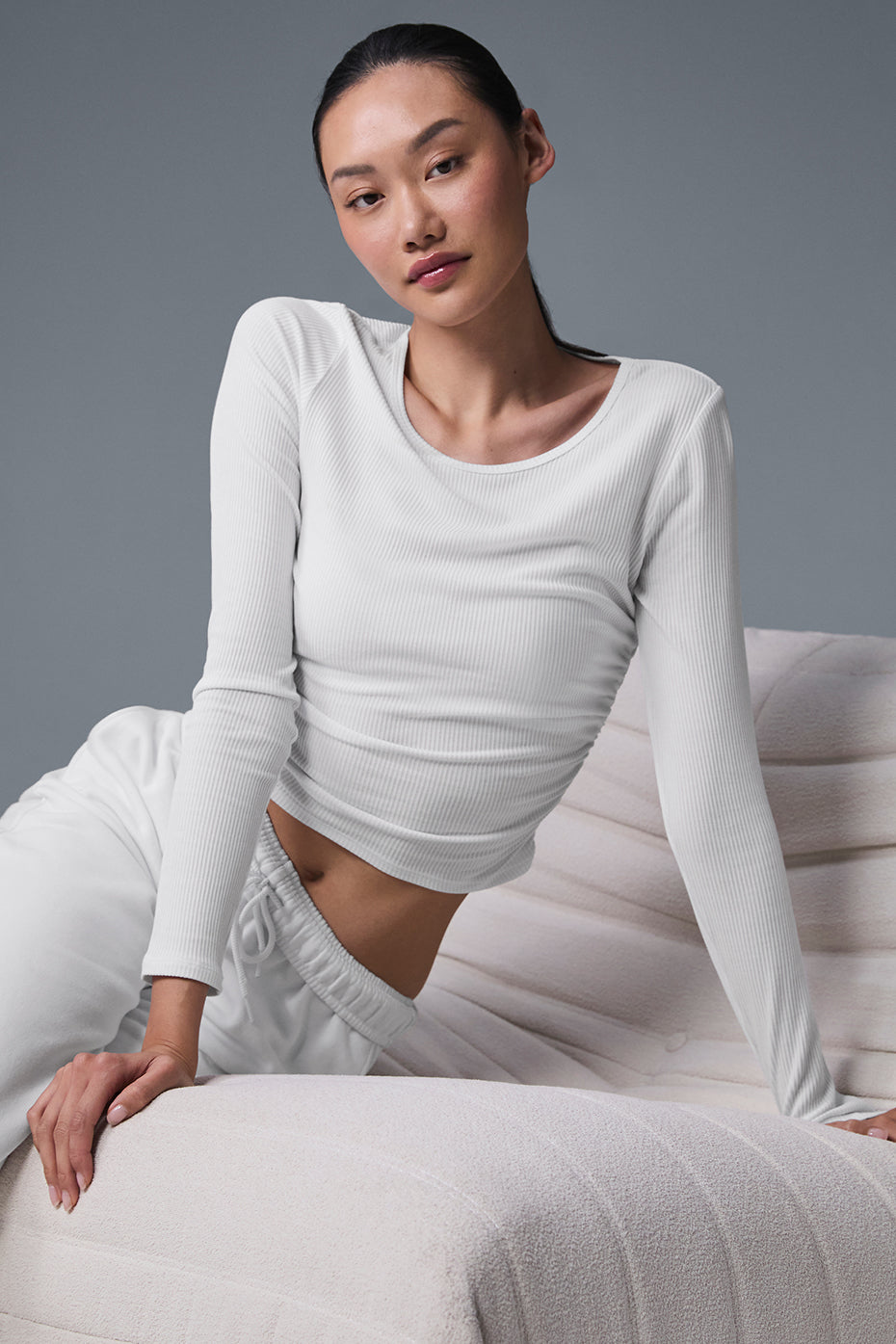 Gather Long Sleeve - White (W3472R)