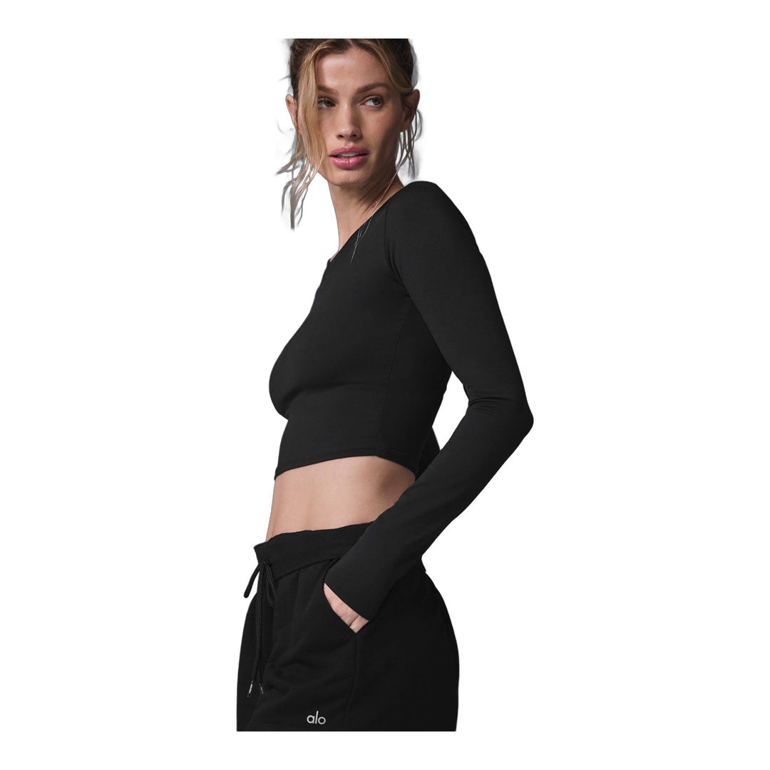 alo Alosoft Crop Finesse Long Sleeve - Black by Alo Yoga