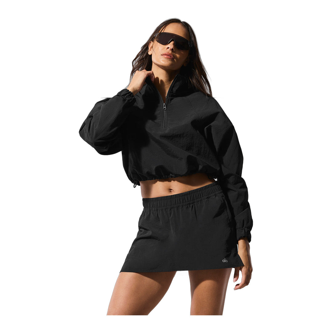 alo Cropped 1/4 Zip Alumni Pullover - Black by Alo Yoga