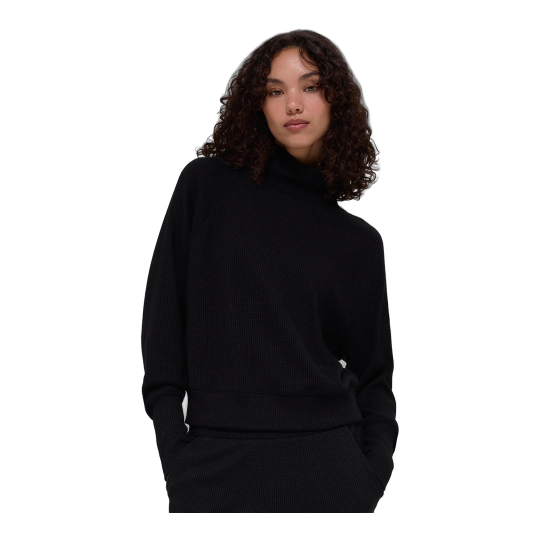 alo Waffle Weekend Escape Mock Neck Long Sleeve - Black by Alo Yoga