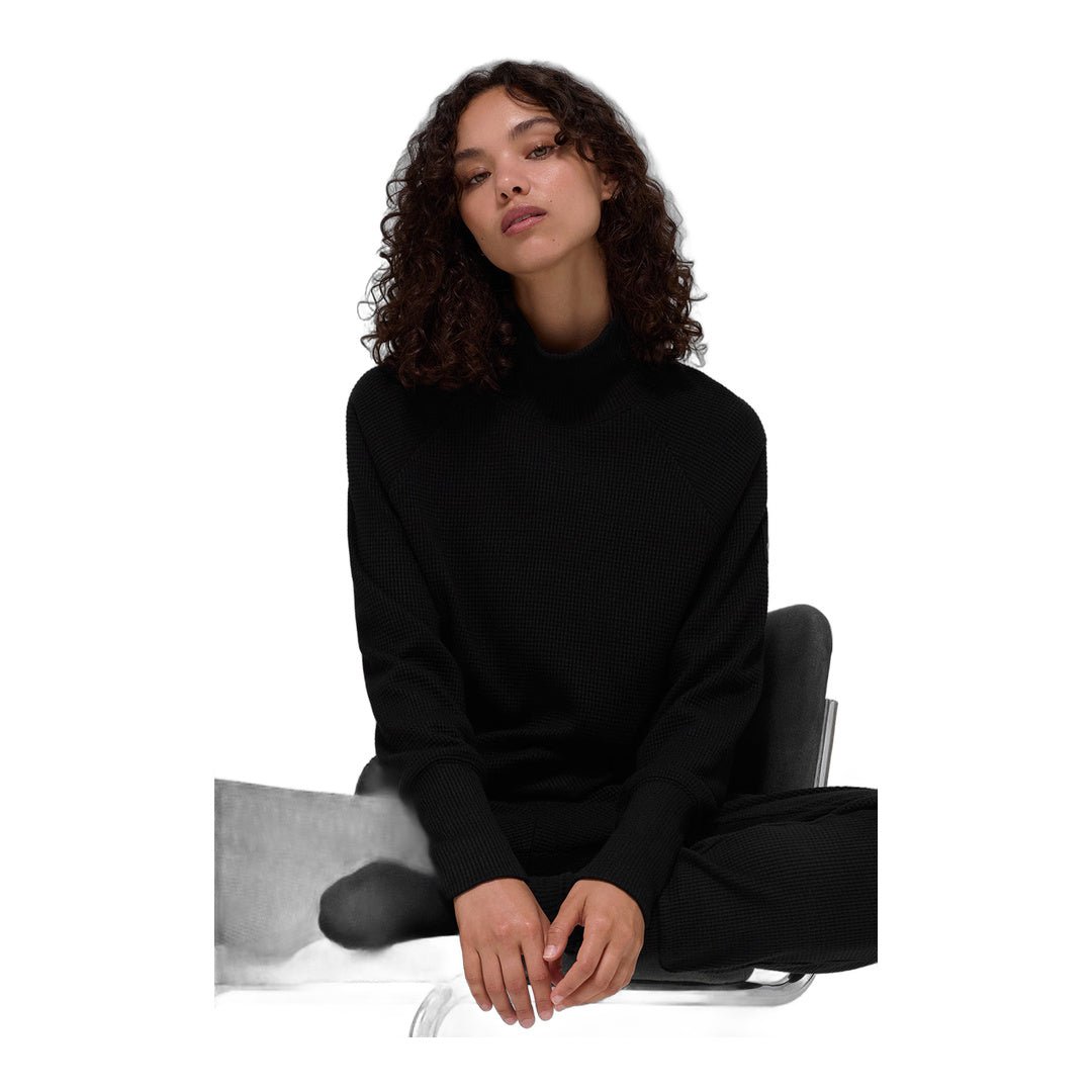 alo Waffle Weekend Escape Mock Neck Long Sleeve - Black by Alo Yoga