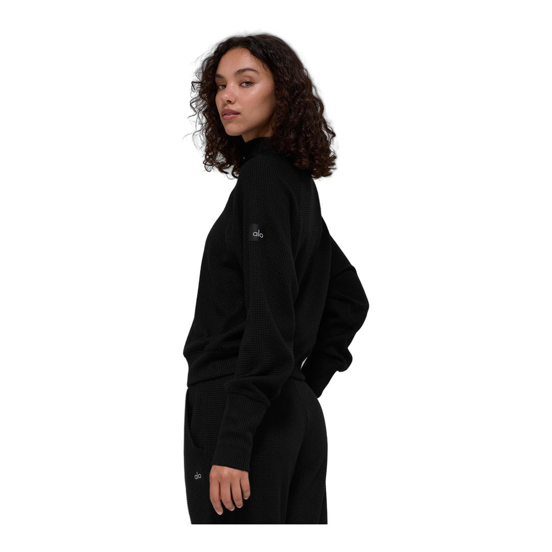 alo Waffle Weekend Escape Mock Neck Long Sleeve - Black by Alo Yoga