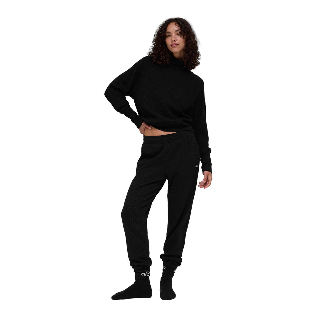 alo Waffle Weekend Escape Mock Neck Long Sleeve - Black by Alo Yoga