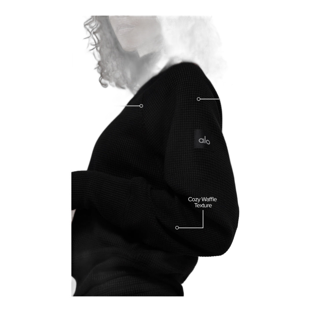 alo Waffle Weekend Escape Mock Neck Long Sleeve - Black by Alo Yoga